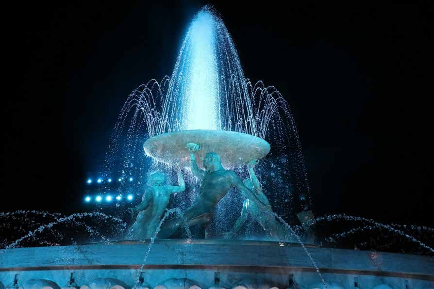 Triton Fountain at night